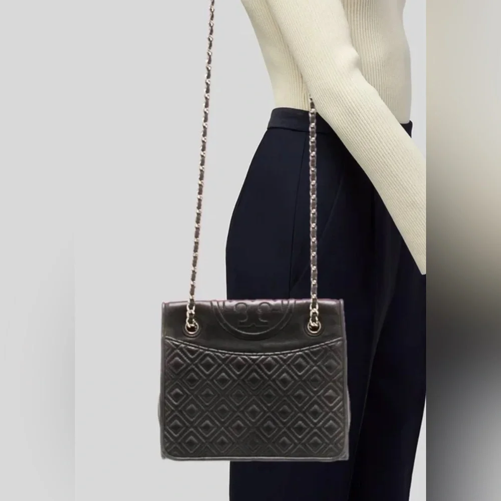 Tory Burch Fleming Shoulder Bag Black/silver Crossbody Chain Strap